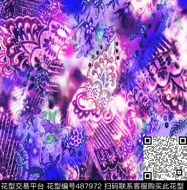 花纹时尚绚丽数码印花华亿平台下载（图片编号: 487972） - 瓦栏（Walan）
