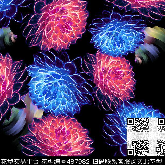 大花朵电子花卉荷花数码印花华亿平台下载（图片编号: 487982） - 瓦栏（Walan）