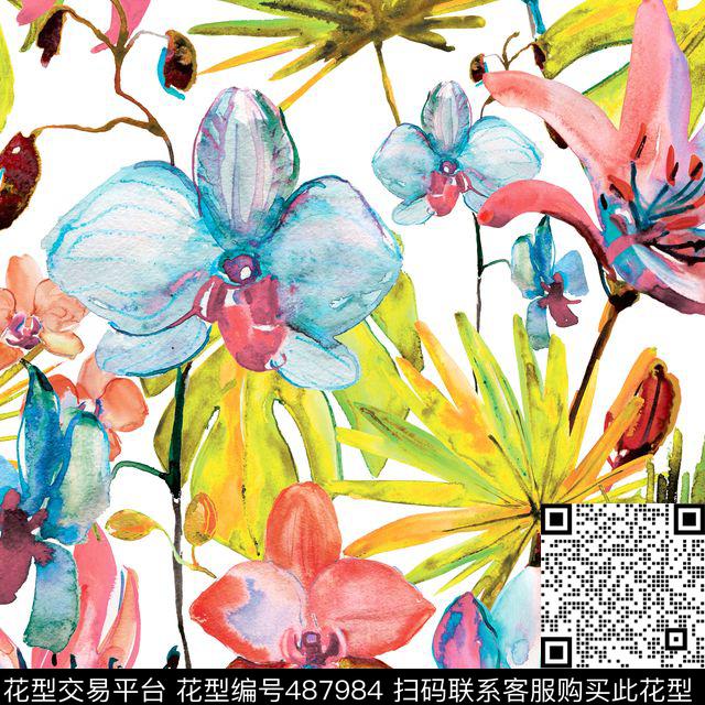 原创优雅花卉数码印花华亿平台下载（图片编号: 487984） - 瓦栏（Walan）