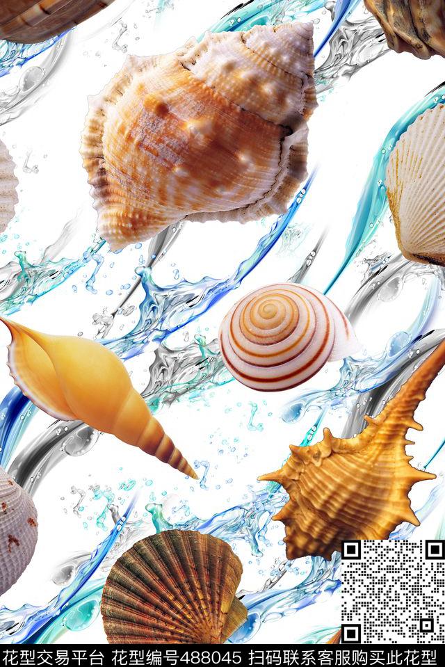 贝壳海螺海洋数码印花华亿平台下载（图片编号: 488045） - 瓦栏（Walan）