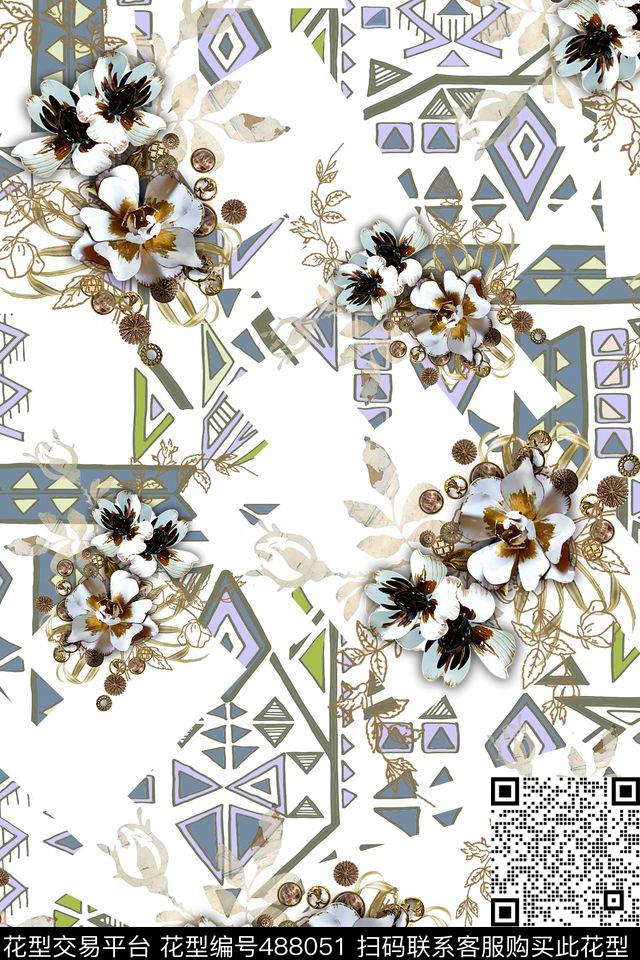 装饰花卉清新文艺花卉数码印花华亿平台下载（图片编号: 488051） - 瓦栏（Walan）