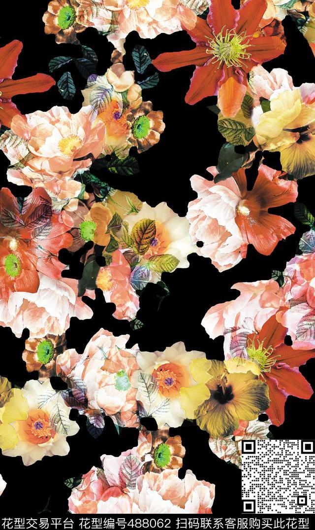 原创优雅花卉数码印花华亿平台下载（图片编号: 488062） - 瓦栏（Walan）