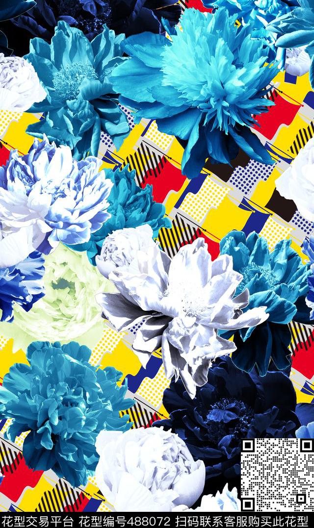 时尚花卉色块数码印花华亿平台下载（图片编号: 488072） - 瓦栏（Walan）