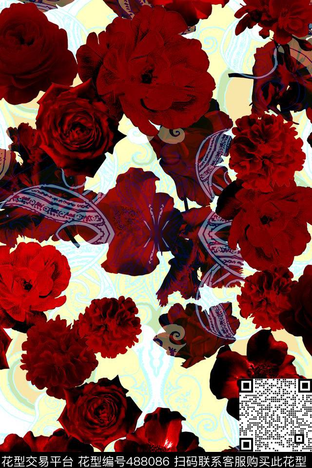 时尚花卉花纹数码印花华亿平台下载（图片编号: 488086） - 瓦栏（Walan）