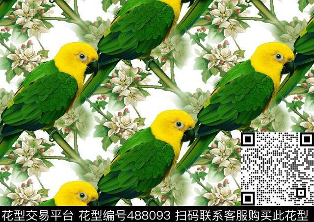 花鸟时尚鹦鹉数码印花华亿平台下载（图片编号: 488093） - 瓦栏（Walan）