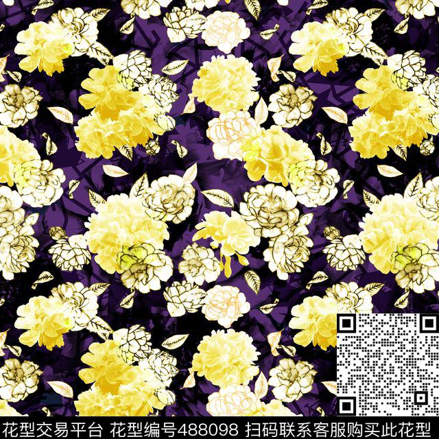时尚浪漫花卉数码印花华亿平台下载（图片编号: 488098） - 瓦栏（Walan）