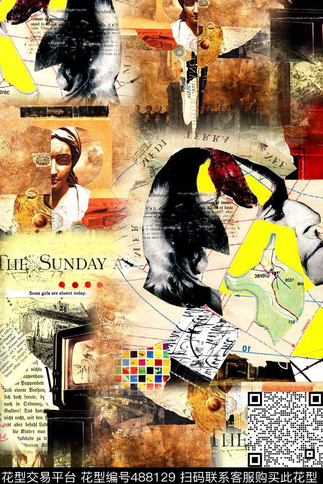 欧式复古画报数码印花华亿平台下载（图片编号: 488129） - 瓦栏（Walan）