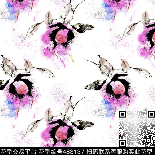 手绘抽象碎花数码印花华亿平台下载（图片编号: 488137） - 瓦栏（Walan）