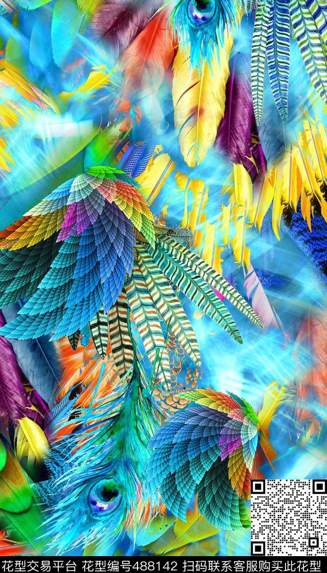 时尚羽毛分形数码印花华亿平台下载（图片编号: 488142） - 瓦栏（Walan）