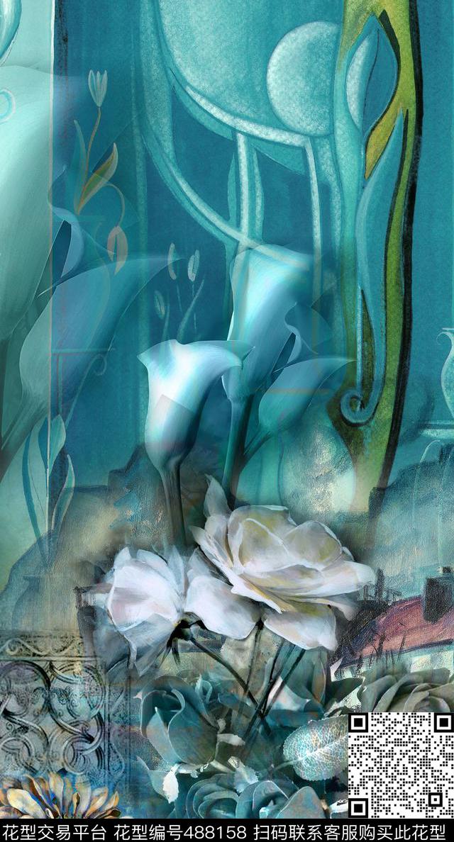 古典玫瑰定位数码印花华亿平台下载（图片编号: 488158） - 瓦栏（Walan）