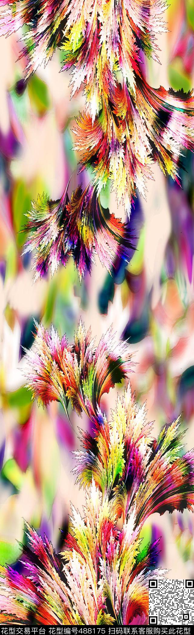 围巾华亿平台抽象羽毛多彩数码印花华亿平台下载（图片编号: 488175） - 瓦栏（Walan）