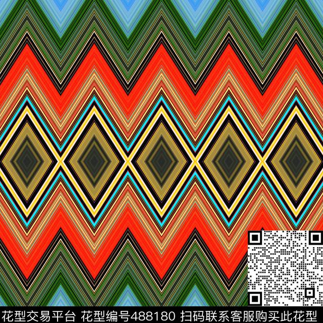 波浪线方块格子数码印花华亿平台下载（图片编号: 488180） - 瓦栏（Walan）