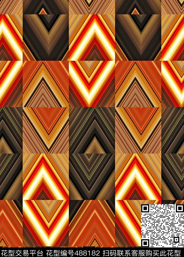 抽象方格三角形数码印花华亿平台下载（图片编号: 488182） - 瓦栏（Walan）