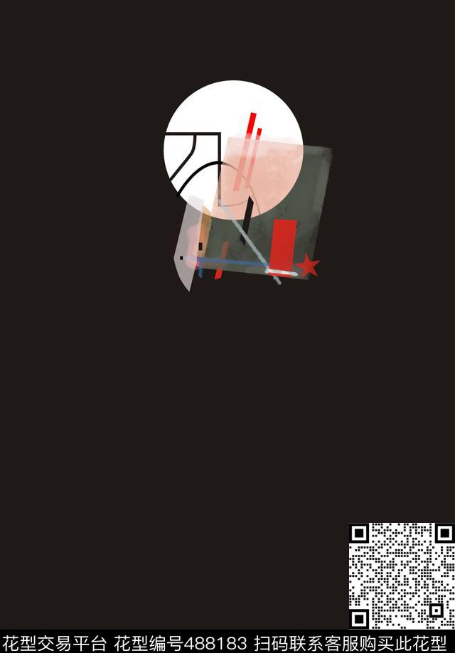 抽象手绘几何数码印花华亿平台下载（图片编号: 488183） - 瓦栏（Walan）