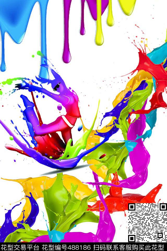 彩色油漆抽象创意服装面料数码印花华亿平台下载（图片编号: 488186） - 瓦栏（Walan）