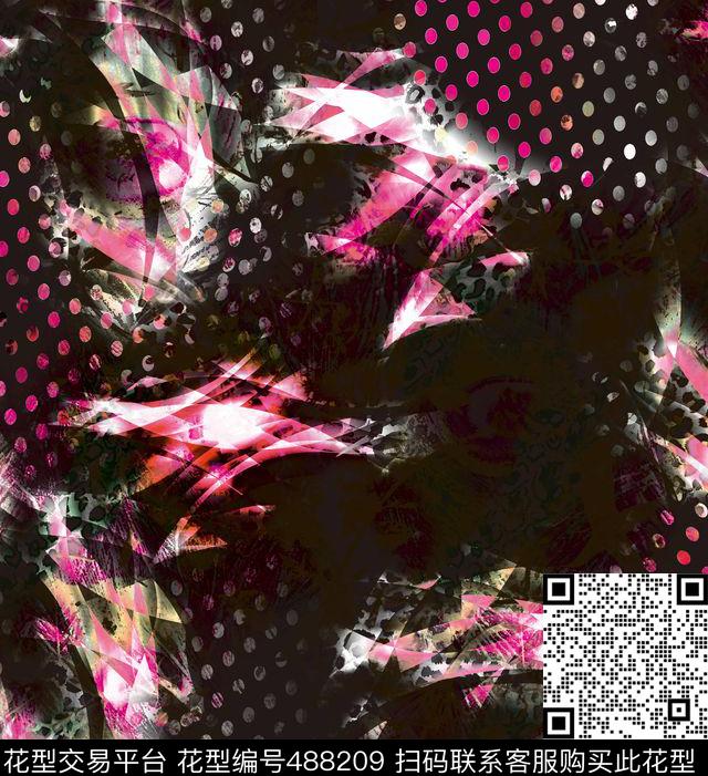 几何潮流大牌幻彩波点数码印花华亿平台下载（图片编号: 488209） - 瓦栏（Walan）
