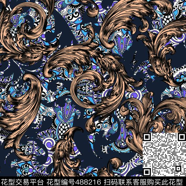 卷草纹潮流大牌欧式卷草纹数码印花华亿平台下载（图片编号: 488216） - 瓦栏（Walan）