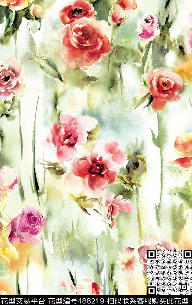 1/2跳接窗帘花卉数码印花华亿平台下载（图片编号: 488219） - 瓦栏（Walan）