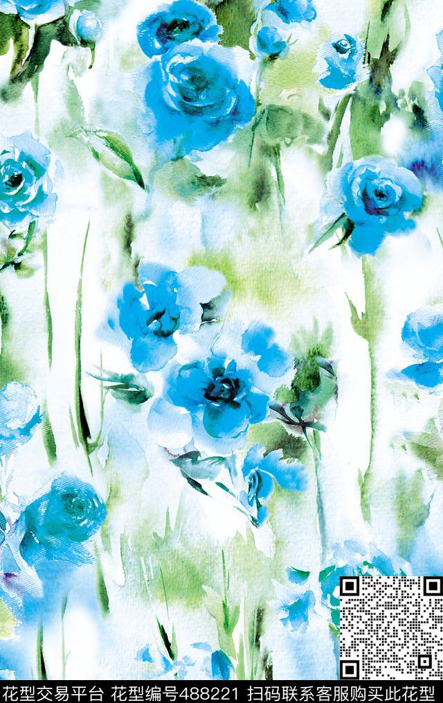 1/2跳接窗帘花卉数码印花华亿平台下载（图片编号: 488221） - 瓦栏（Walan）
