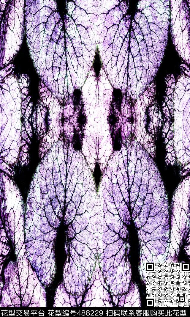 机理效果脉络树叶写意数码印花华亿平台下载（图片编号: 488229） - 瓦栏（Walan）