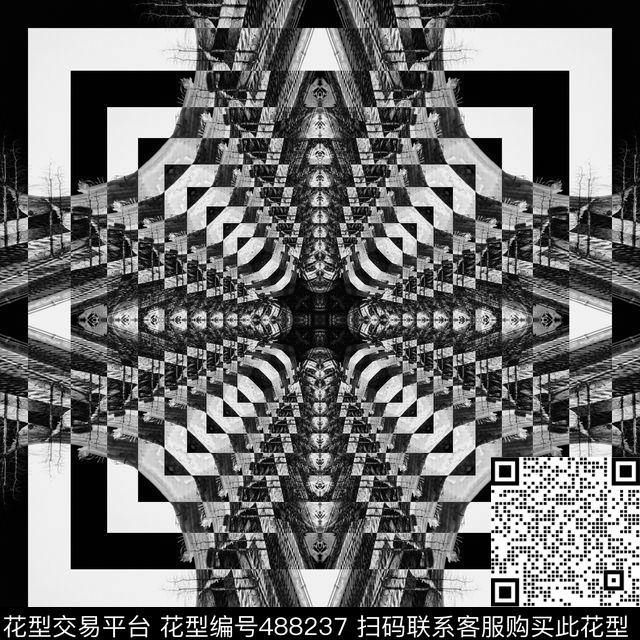 方形格子黑白数码印花华亿平台下载（图片编号: 488237） - 瓦栏（Walan）