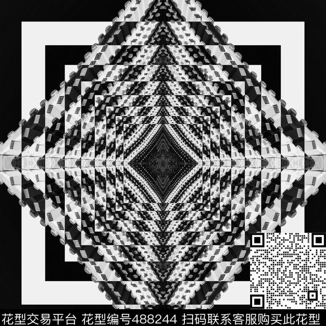方形格子黑白数码印花华亿平台下载（图片编号: 488244） - 瓦栏（Walan）