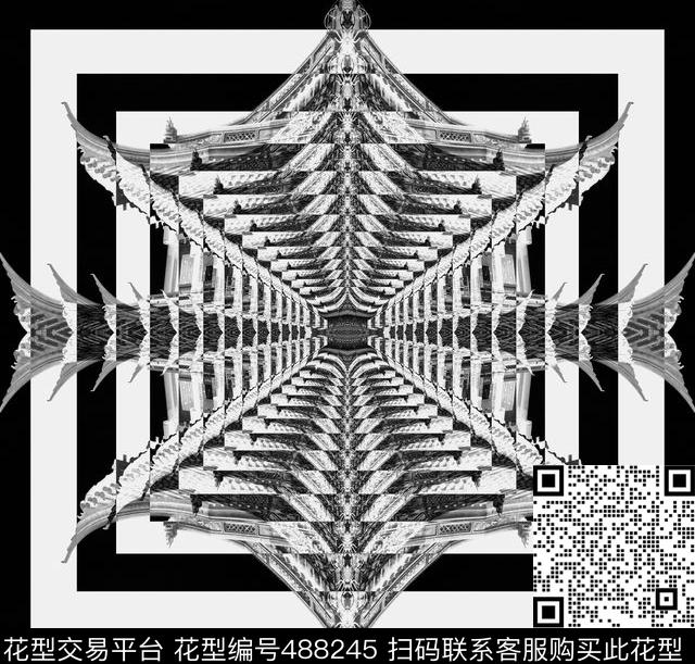 格子黑白渐变数码印花华亿平台下载（图片编号: 488245） - 瓦栏（Walan）