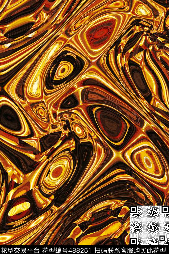 波纹抽象金色数码印花华亿平台下载（图片编号: 488251） - 瓦栏（Walan）