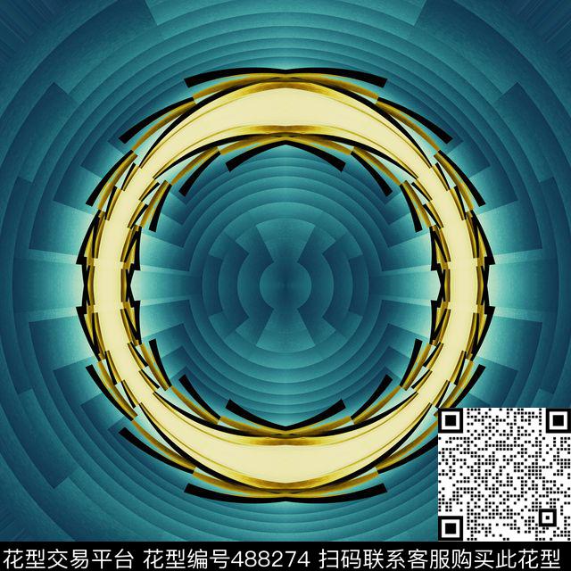 抽象光圈桂冠数码印花华亿平台下载（图片编号: 488274） - 瓦栏（Walan）