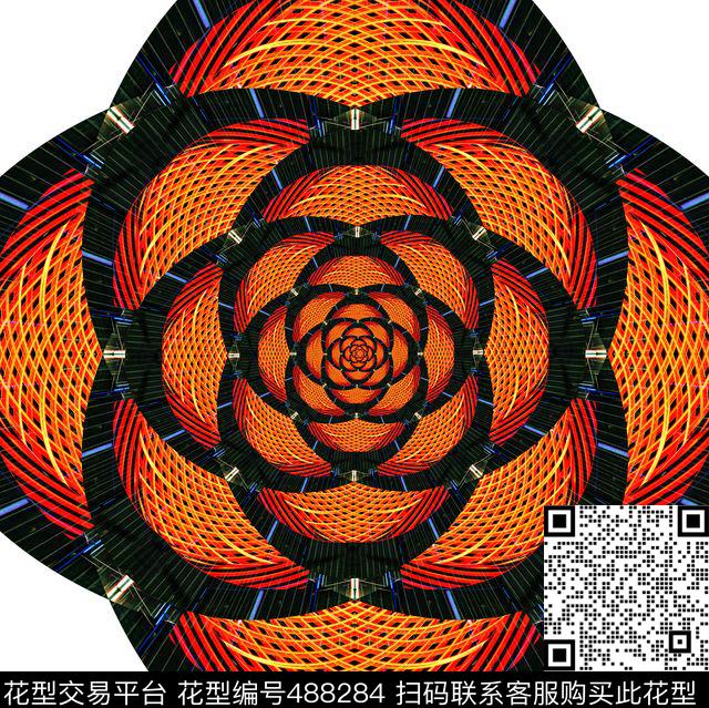 抽象花对称数码印花华亿平台下载（图片编号: 488284） - 瓦栏（Walan）