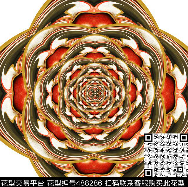 抽象花对称数码印花华亿平台下载（图片编号: 488286） - 瓦栏（Walan）