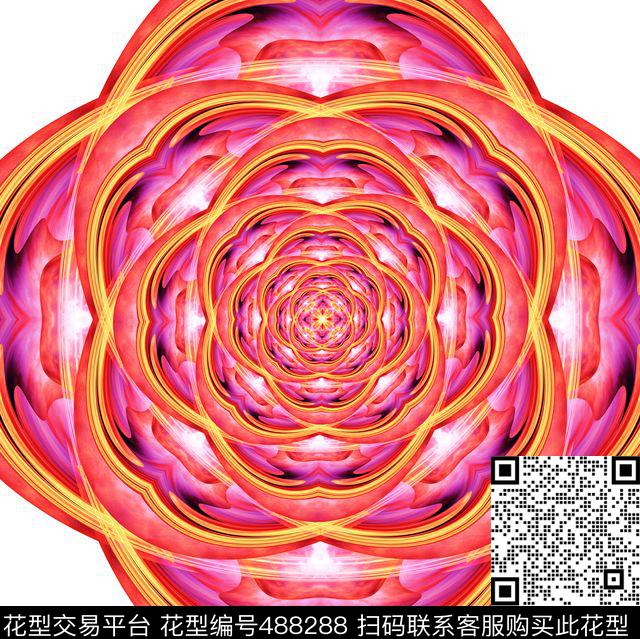 抽象花对称数码印花华亿平台下载（图片编号: 488288） - 瓦栏（Walan）