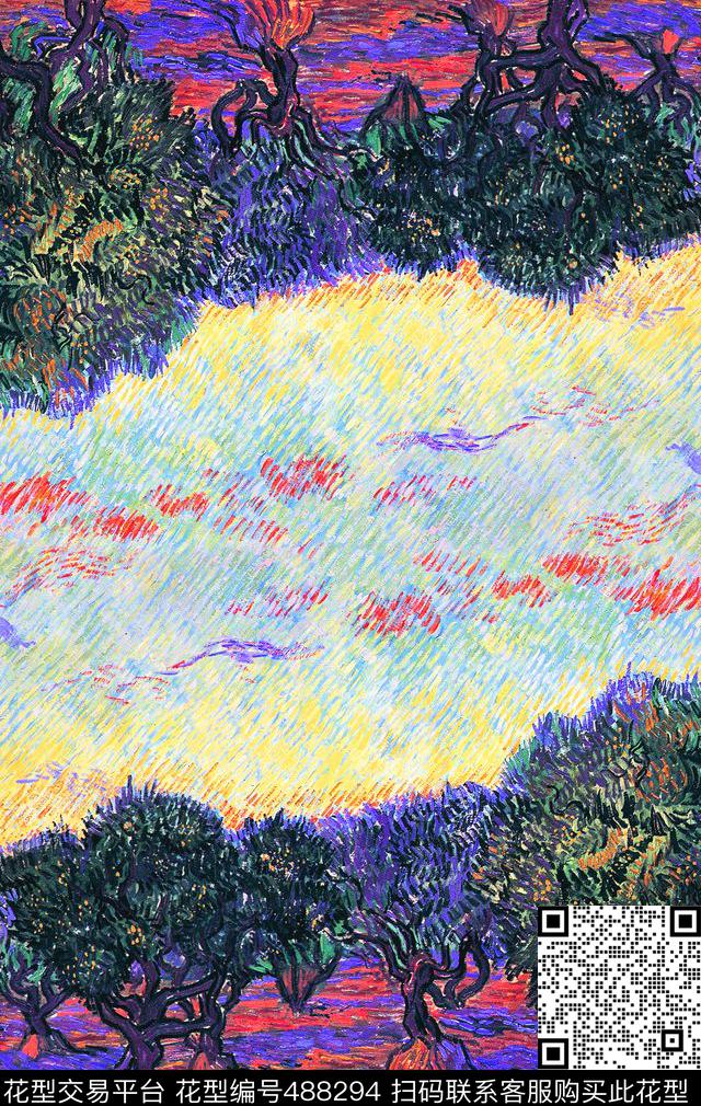 油画风景手绘数码印花华亿平台下载（图片编号: 488294） - 瓦栏（Walan）