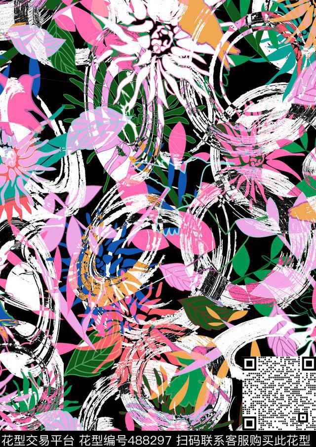 艺术毛笔几何数码印花华亿平台下载（图片编号: 488297） - 瓦栏（Walan）