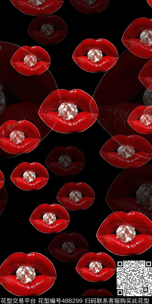 休闲钻石嘴唇数码印花华亿平台下载（图片编号: 488299） - 瓦栏（Walan）