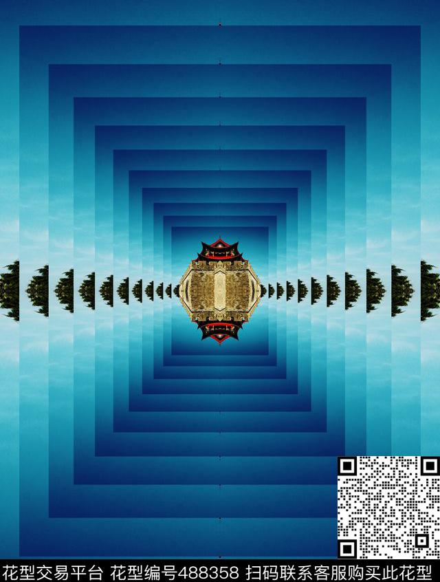 方形渐变对称数码印花华亿平台下载（图片编号: 488358） - 瓦栏（Walan）