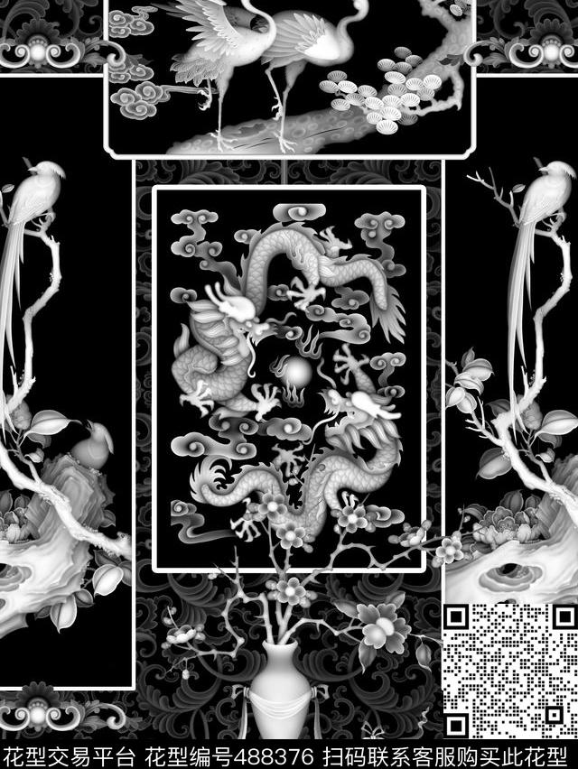 中国风龙梅花数码印花华亿平台下载（图片编号: 488376） - 瓦栏（Walan）