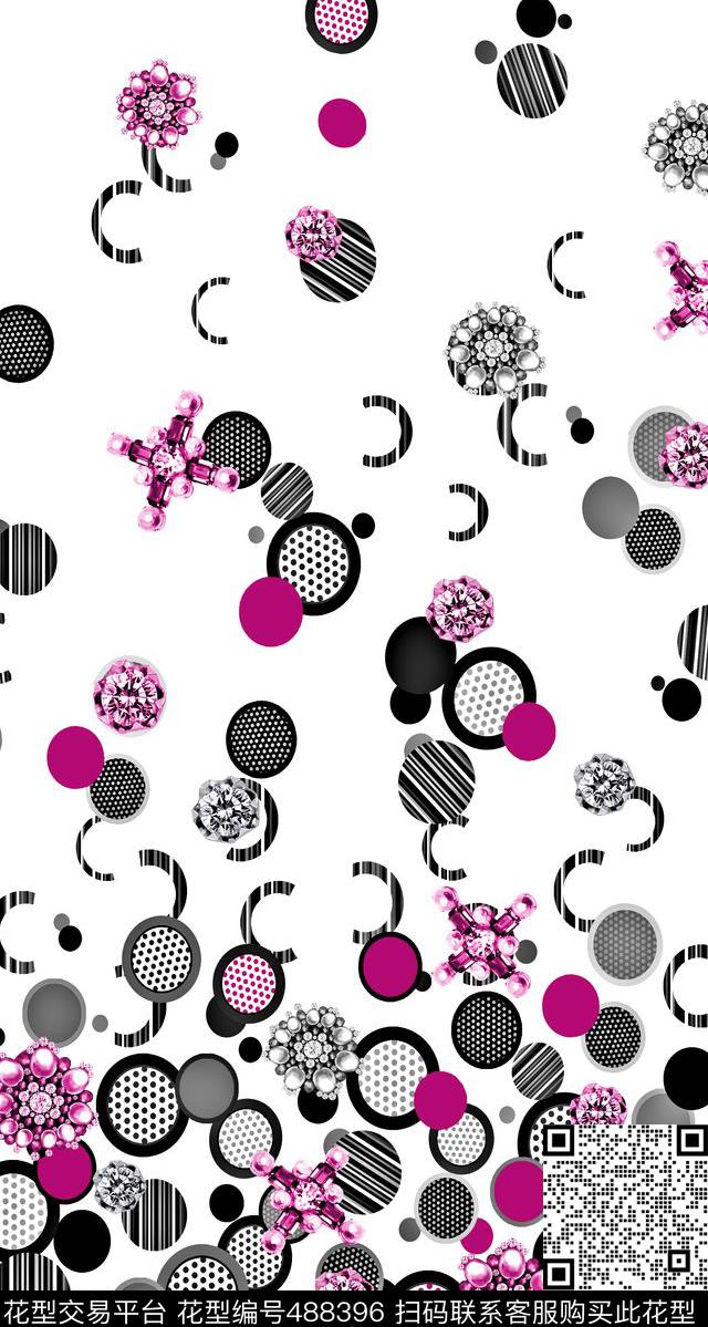 珠宝抽象单边定位数码印花华亿平台下载（图片编号: 488396） - 瓦栏（Walan）