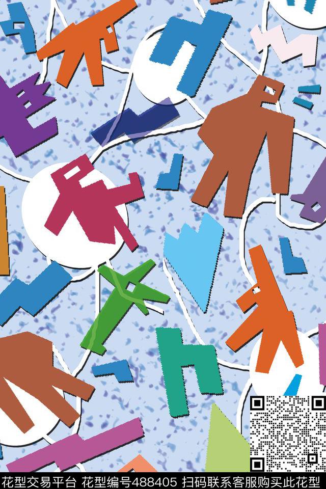 卡通线条拼板数码印花华亿平台下载（图片编号: 488405） - 瓦栏（Walan）