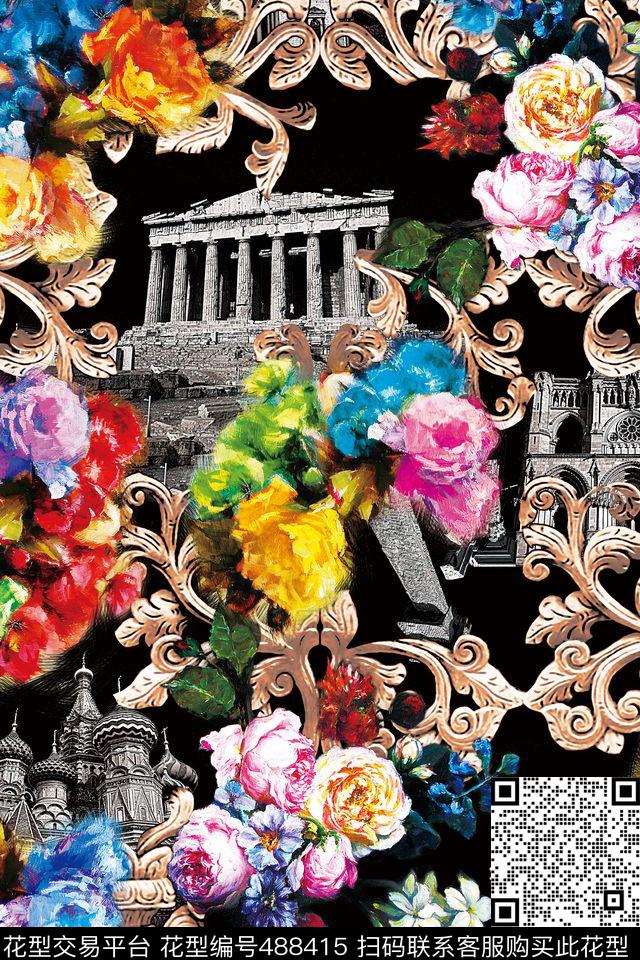 花卉欧式建筑铁艺数码印花华亿平台下载（图片编号: 488415） - 瓦栏（Walan）