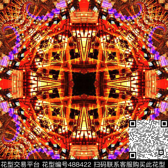 对称繁复渐变数码印花华亿平台下载（图片编号: 488422） - 瓦栏（Walan）