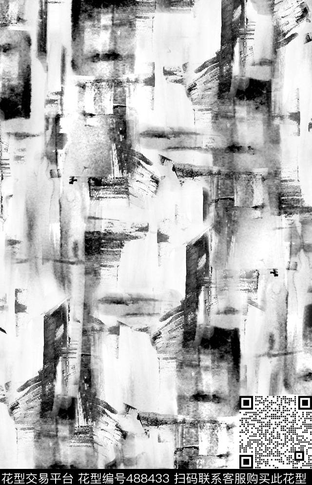 抽象纹理黑白数码印花华亿平台下载（图片编号: 488433） - 瓦栏（Walan）