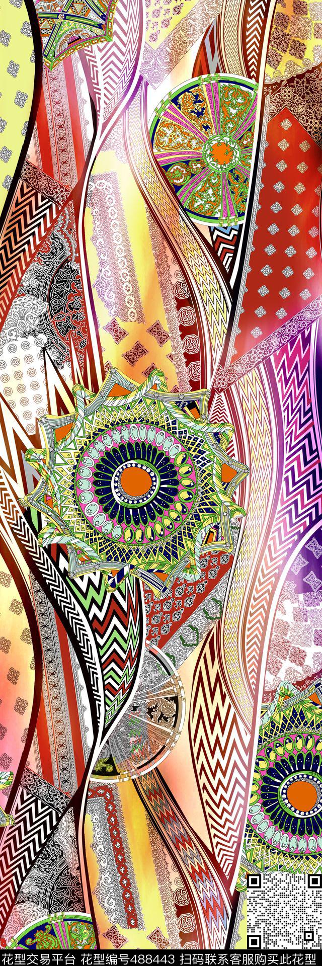 抽象几何民族风数码印花华亿平台下载（图片编号: 488443） - 瓦栏（Walan）