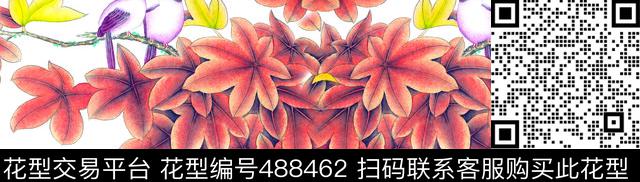 抽象枫树叶小鸟数码印花华亿平台下载（图片编号: 488462） - 瓦栏（Walan）