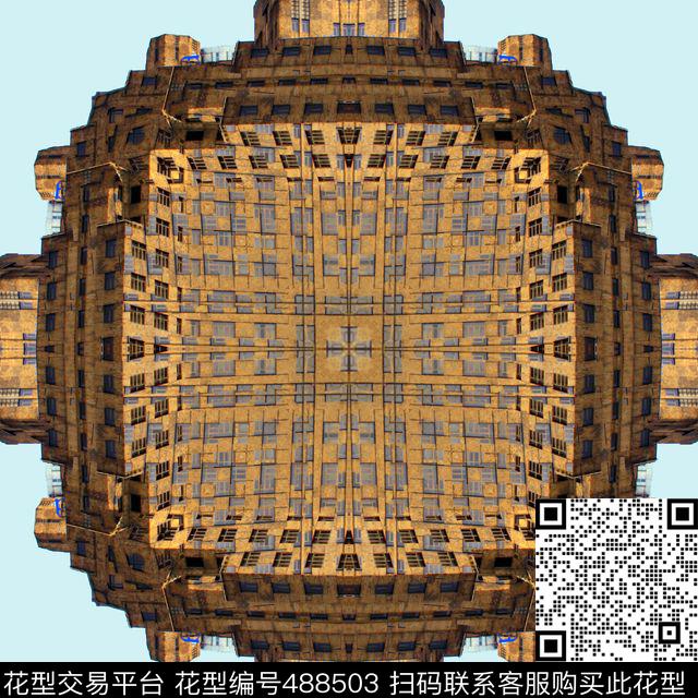 抽象建筑对称数码印花华亿平台下载（图片编号: 488503） - 瓦栏（Walan）
