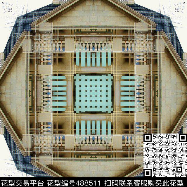 抽象建筑对称数码印花华亿平台下载（图片编号: 488511） - 瓦栏（Walan）
