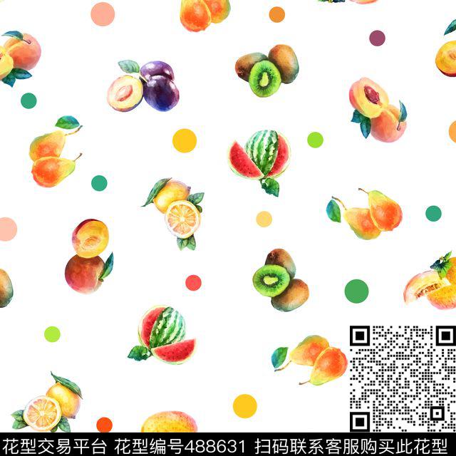 时尚清新波点水果数码印花华亿平台下载（图片编号: 488631） - 瓦栏（Walan）