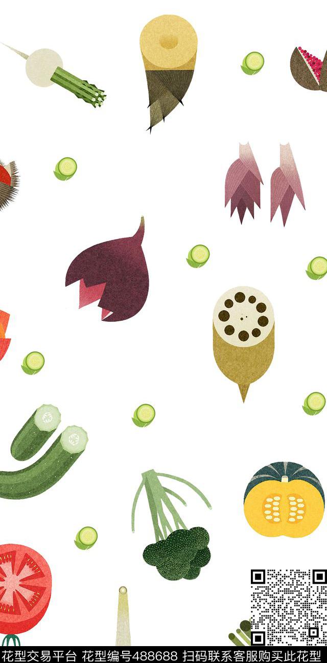 复古蔬菜水彩传统印花华亿平台下载（图片编号: 488688） - 瓦栏（Walan）