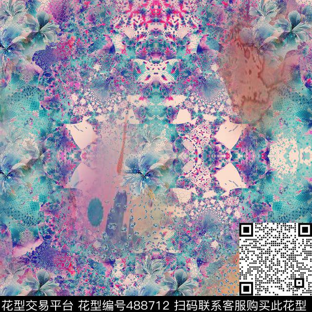 多彩花卉背景数码印花华亿平台下载（图片编号: 488712） - 瓦栏（Walan）