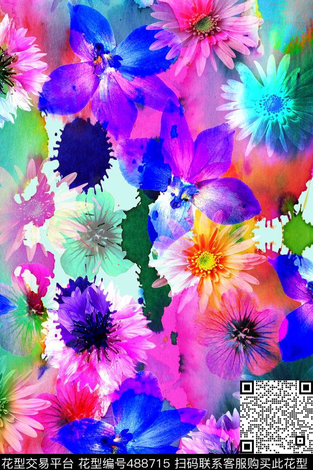 T恤彩色水墨衬衫数码印花华亿平台下载（图片编号: 488715） - 瓦栏（Walan）